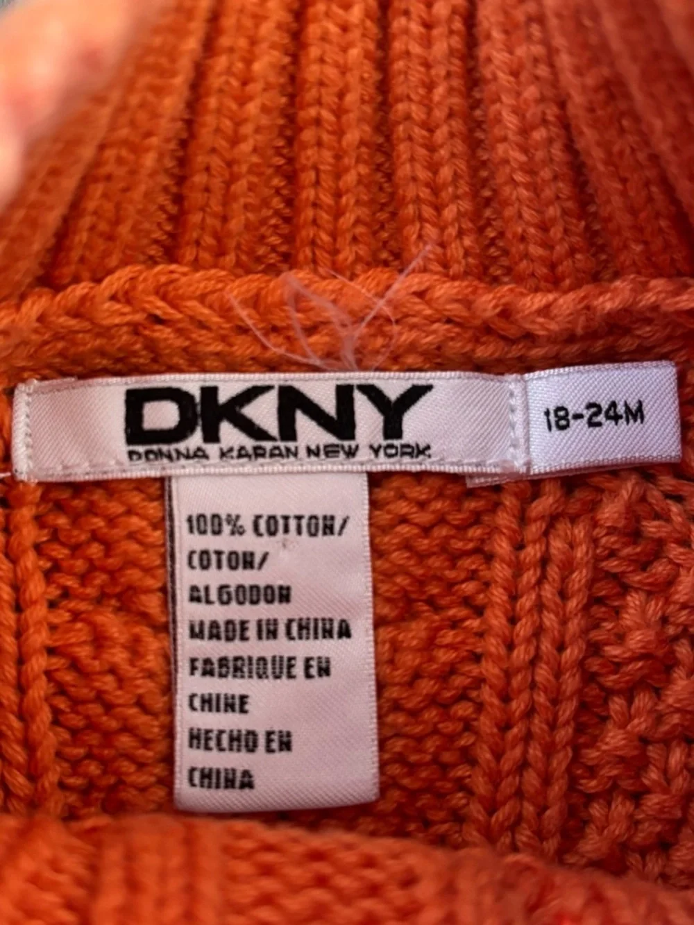 DKNY Cable-Knit Baby Sweater 18-24 Mos Orange Mock Neck Pullover Chunky Preppy